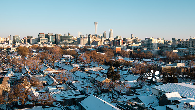 北京CBD胡同同框雪景图片素材