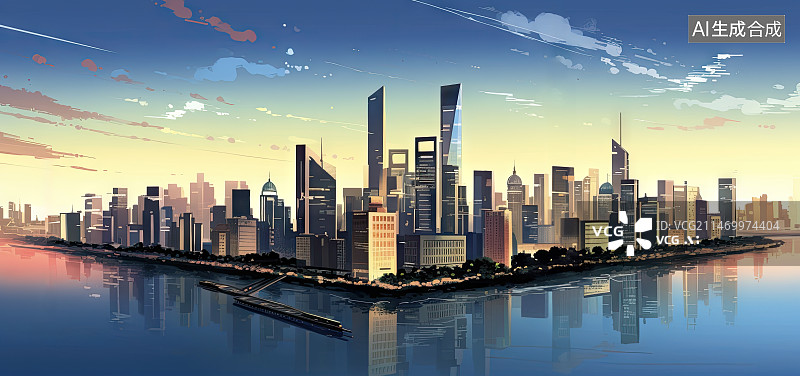 【AI数字艺术】航拍视角的城市插画图片素材