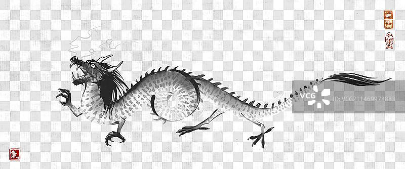 宣纸黑龙水墨画图片素材