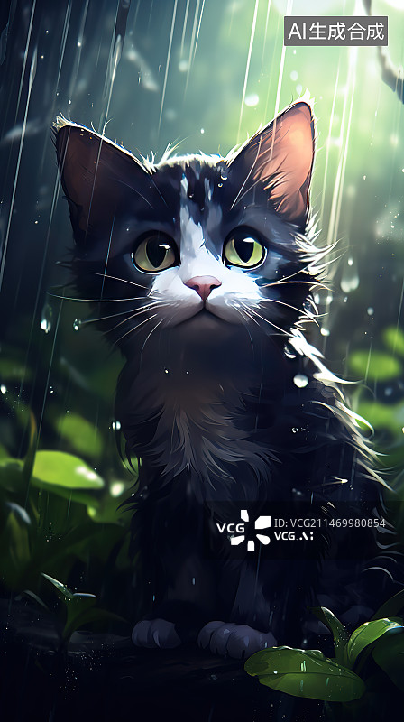 【AI数字艺术】猫坐在户外的特写肖像图片素材