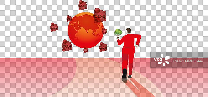 含有二氧化碳排放和男人背影的火红色世界图片素材