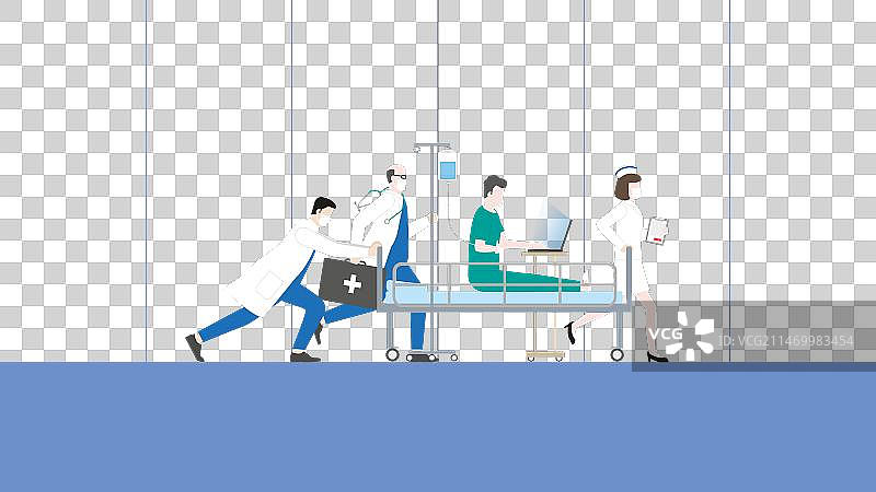 紧急情况下生病的病人用笔记本电脑工作图片素材