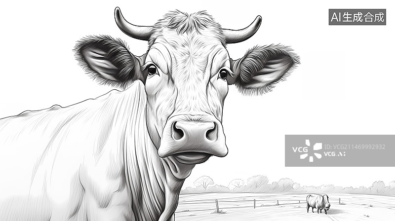 【AI数字艺术】牧场里的奶牛线稿草图图片素材