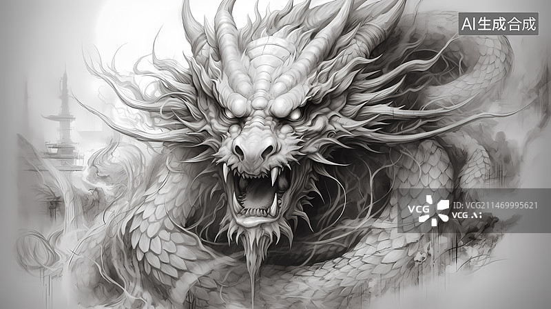 【AI数字艺术】龙插画水墨风图片素材