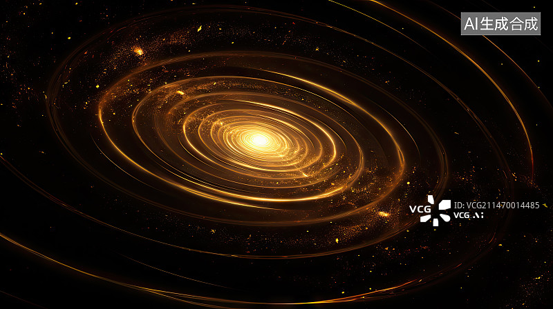 【AI数字艺术】宇宙中的金色星系图片素材