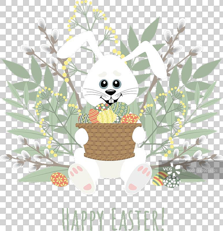 一个拿着篮子的快乐小兔子图片素材