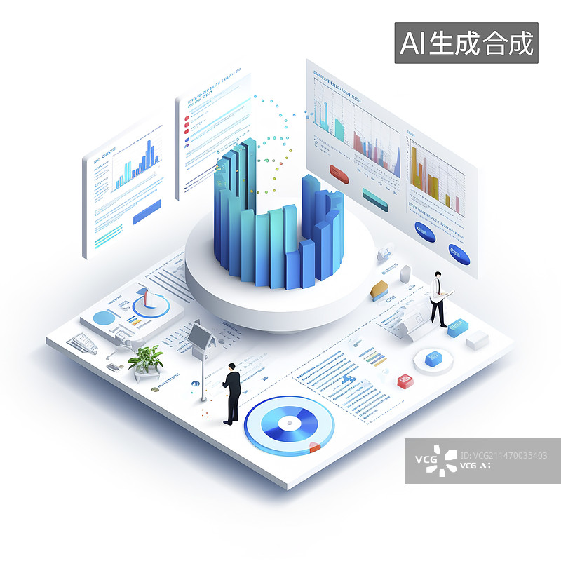 【AI数字艺术】2.5D数据可视化图表图片素材