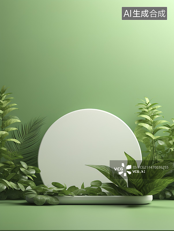【AI数字艺术】植物背景圆形电商展台图片素材