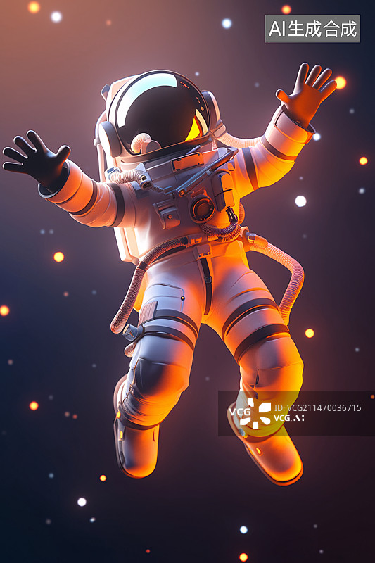 【AI数字艺术】3D卡通宇航员漂浮在太空中插画，世界航天日场景插图图片素材