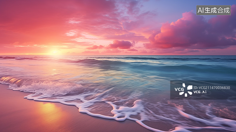 【AI数字艺术】潮汐海滩日出日落壮观背景图片素材