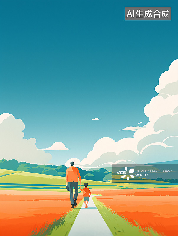 【AI数字艺术】父亲节父亲牵手孩子图片素材