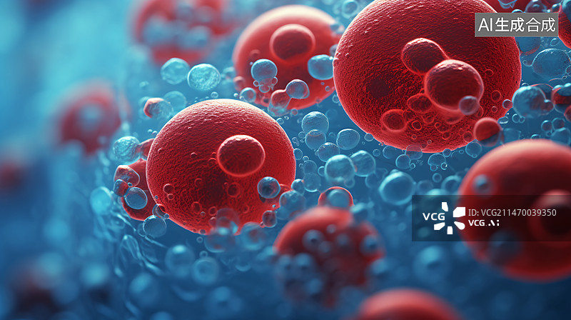 【AI数字艺术】血液红细胞微观插图，医疗健康科学技术场景背景图片素材