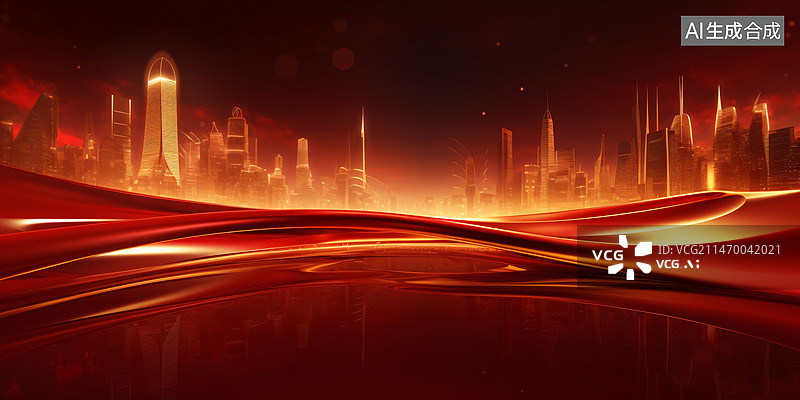 【AI数字艺术】红色城市天际线背景图片素材