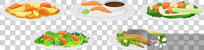 美味三文鱼菜肴拼盘图片素材