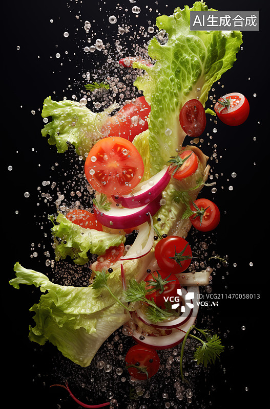 【AI数字艺术】黑色背景下的蔬菜特写镜头图片素材