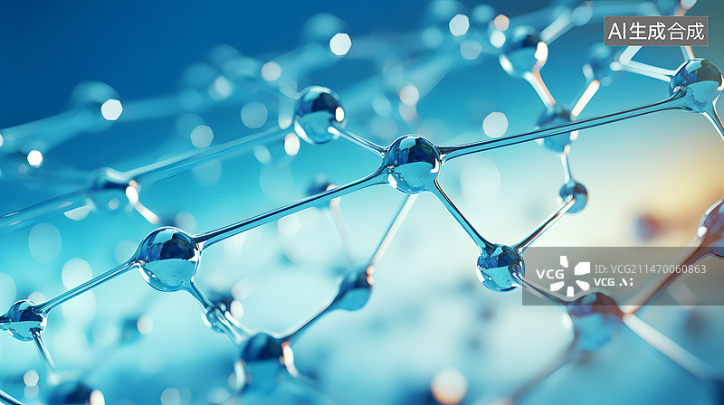 【AI数字艺术】AIGC:抽象背景 蓝色的微观分子3D渲染图图片素材