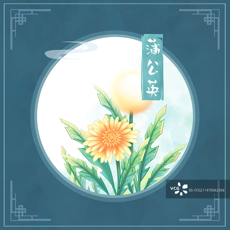 蒲公英，国潮复古水彩花卉系列插画图片素材