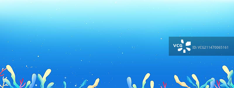 蓝色唯美卡通海底珊瑚海草插画背景图片素材