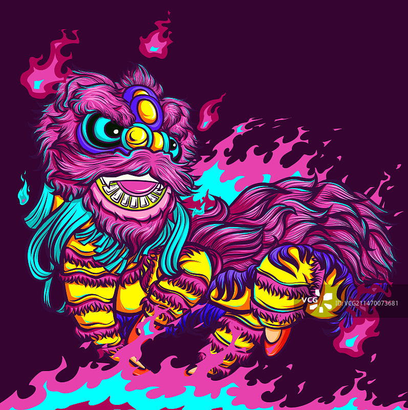 赛博醒狮图片素材