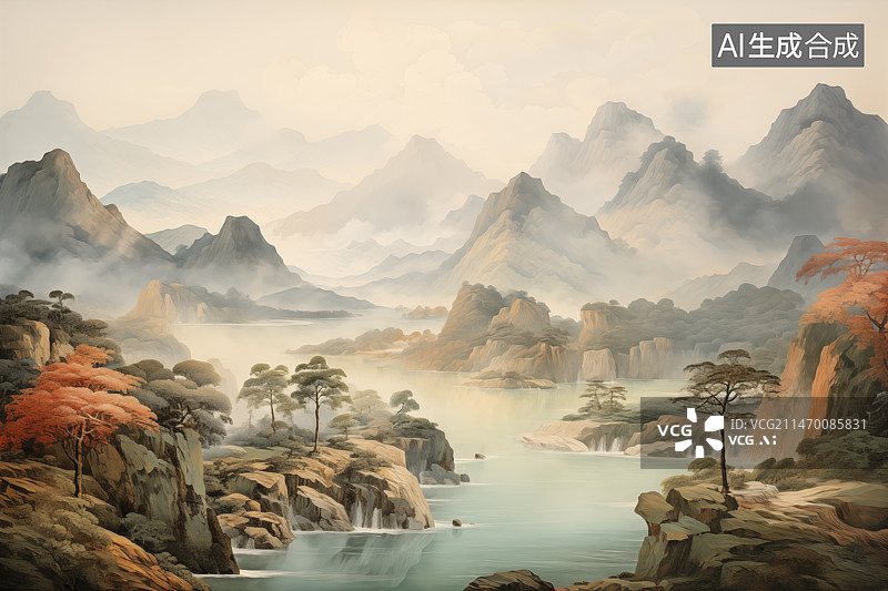 【AI数字艺术】水墨风格山水画图片素材