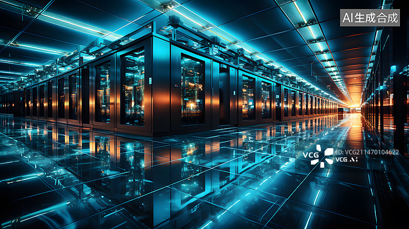 【AI数字艺术】未来科幻风格服务器机房云服务器软硬融合云计算体系架构根服务器引擎图片素材