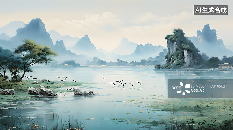 【AI数字艺术】很有意境宋代山水，仙气飘飘图片素材