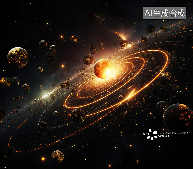 【AI数字艺术】夜空中的灯光轨迹的低角度视图图片素材
