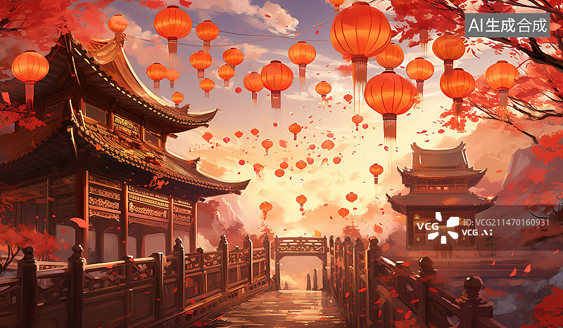 【AI数字艺术】老街中式古典建筑的传统建筑图片素材