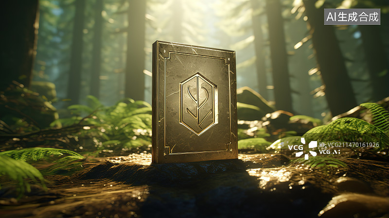 【AI数字艺术】森林中树干上的苔藓特写图片素材