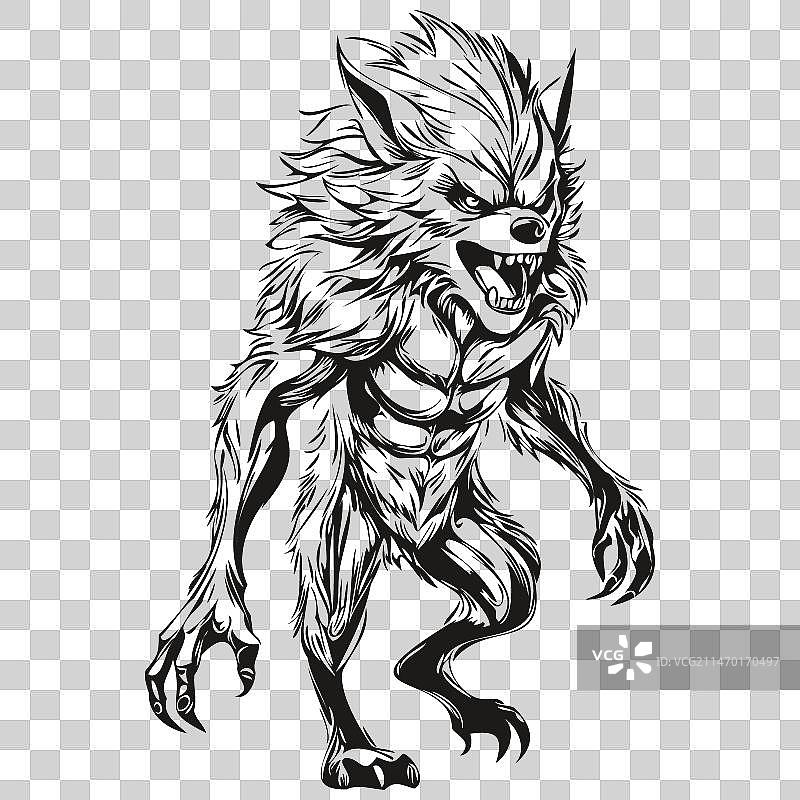 单色万圣节恐怖狼人图片素材