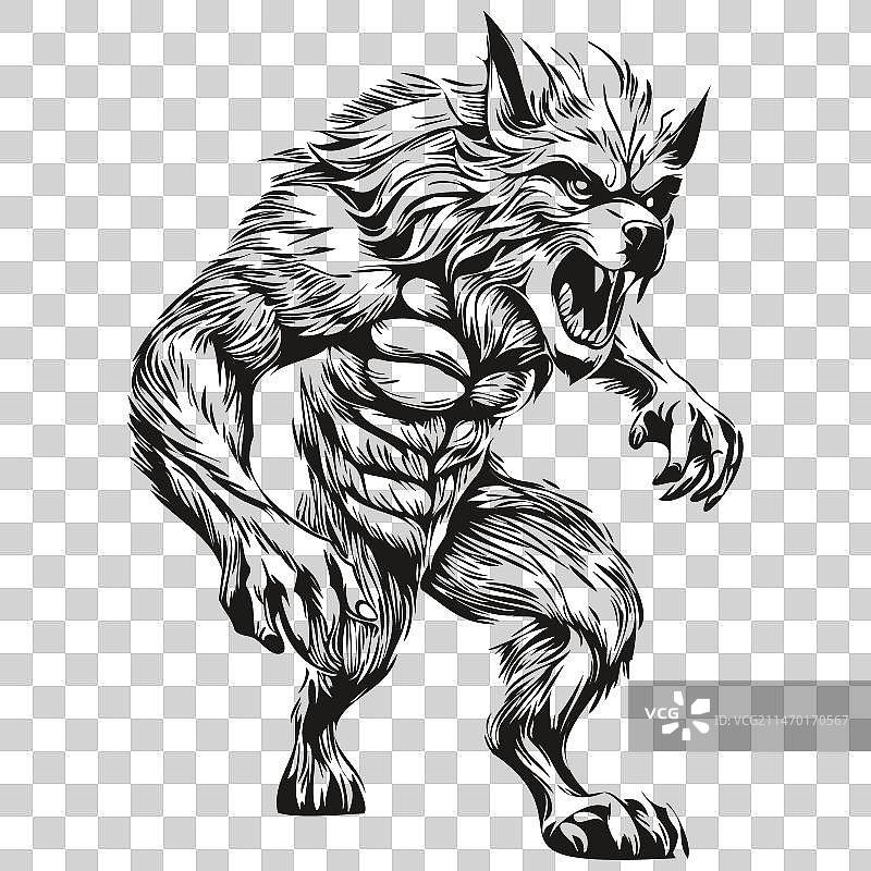 手绘透明狼人形象图片素材