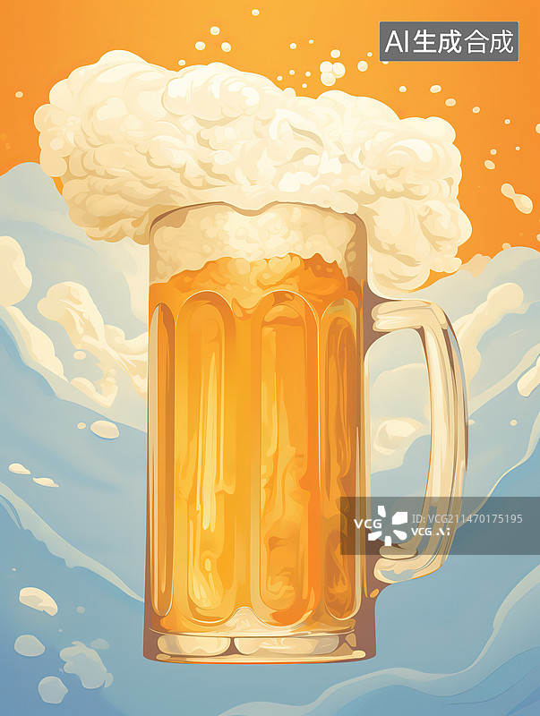 【AI数字艺术】一杯啤酒和金色背景下的啤酒图片素材