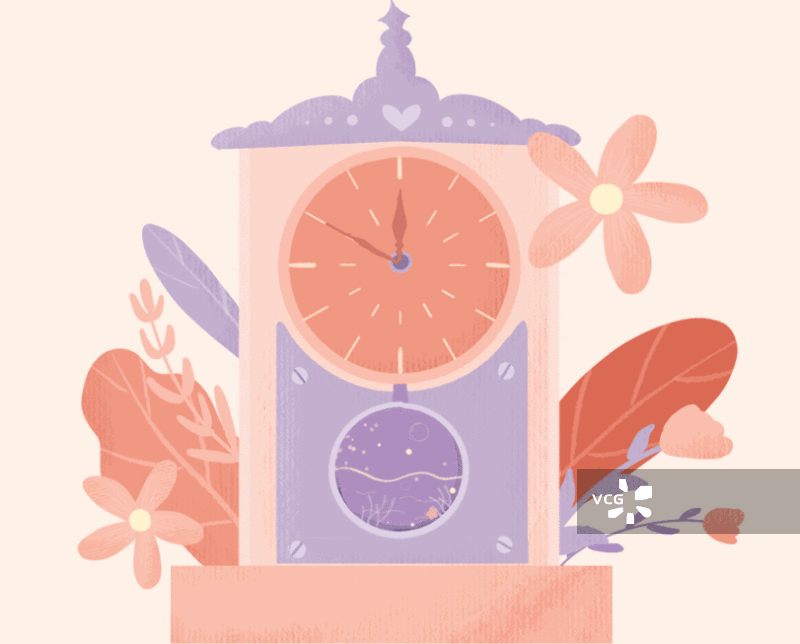 春日转动的时钟和唯美的花朵图片素材