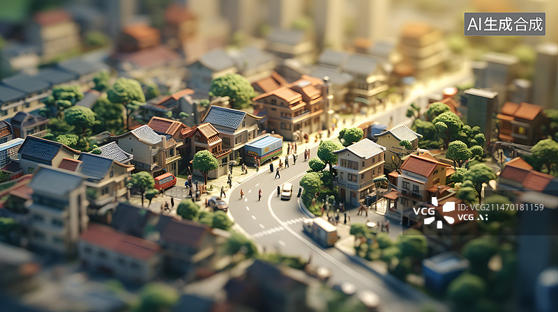 【AI数字艺术】微距移轴景物特写可爱的微型粘土世界城市街道图片素材