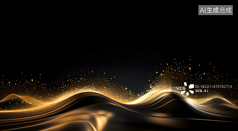 【AI数字艺术】黑金色波浪线图片素材