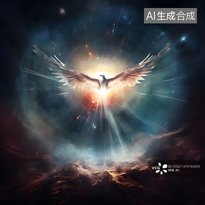 【AI数字艺术】神秘飞鸟光线图片素材