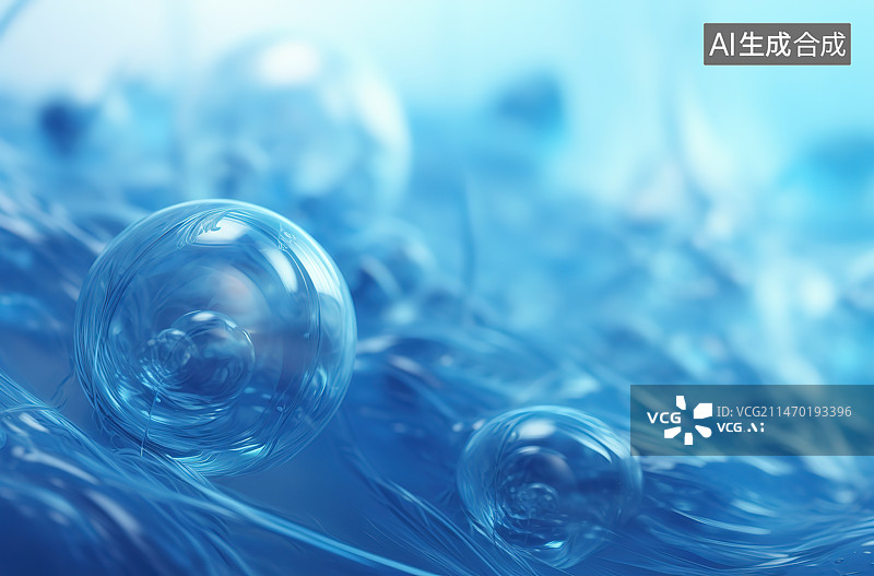 【AI数字艺术】蓝色桌子上的蓝色玻璃特写镜头图片素材