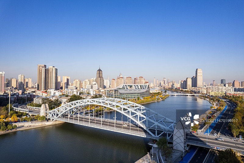 天津国泰桥海河沿岸城市建筑风光航拍图片素材