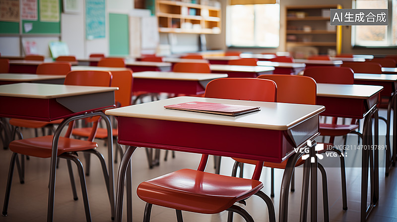 【AI数字艺术】教室里的空椅子和桌子，寒假教室，暑假，教室图片素材