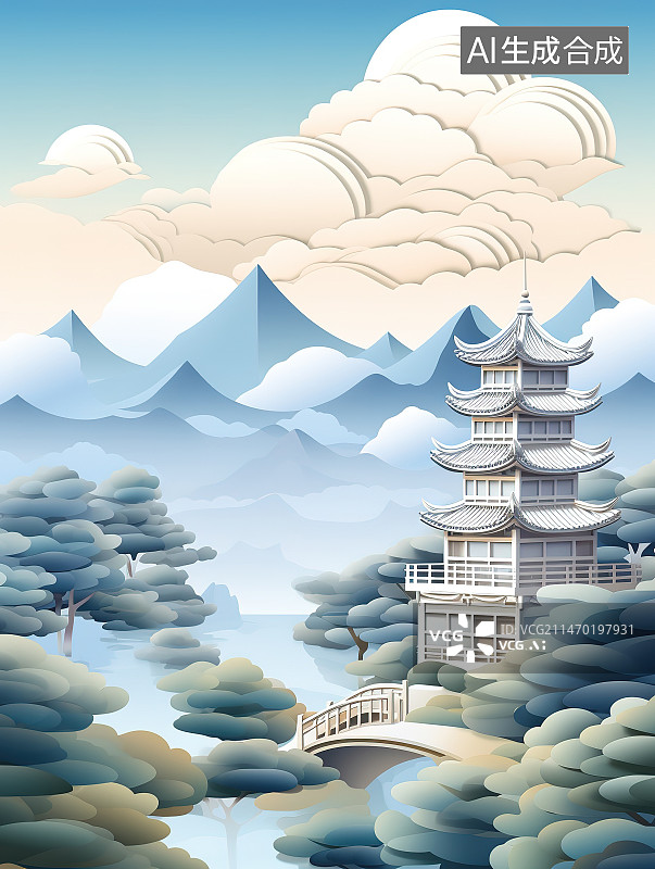 【AI数字艺术】中国建筑国潮剪纸艺术图片素材