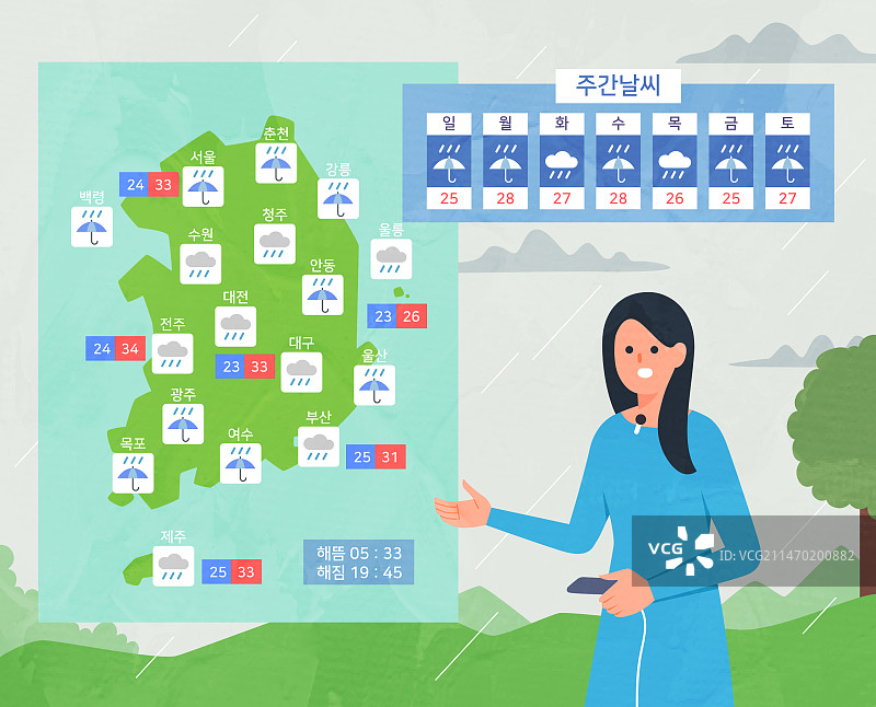 夏季雨季暴雨韩国地图图片素材