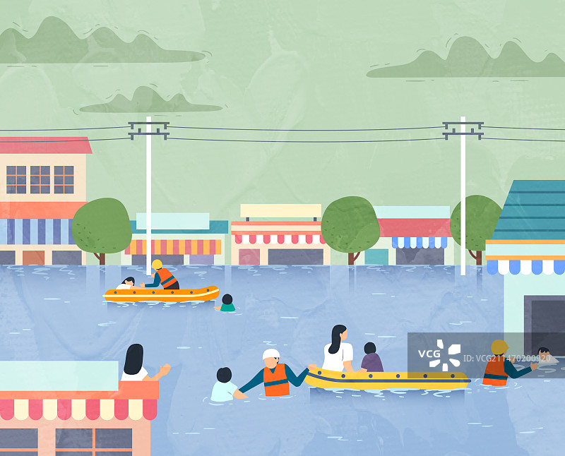 雨季夏季自然灾害洪水救援艇图片素材