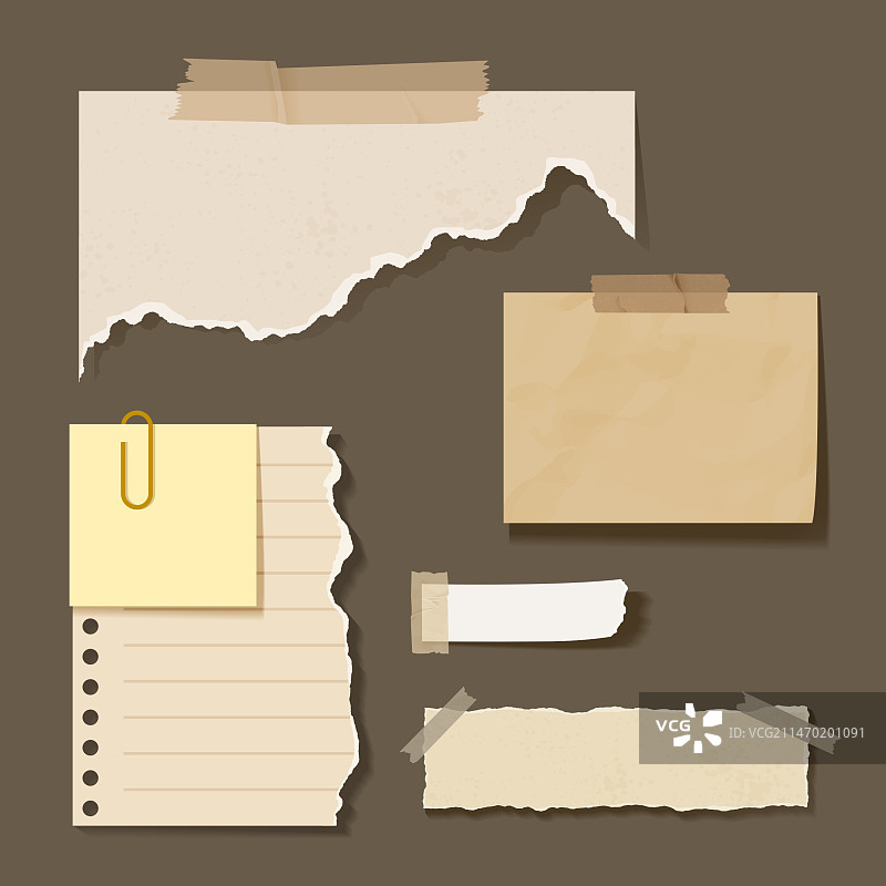 设计元素：便签纸、撕纸、相框、办公用品、遮蔽胶带、备忘录图片素材