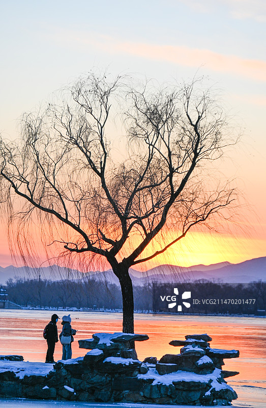 颐和园冬日晚霞风光图片素材