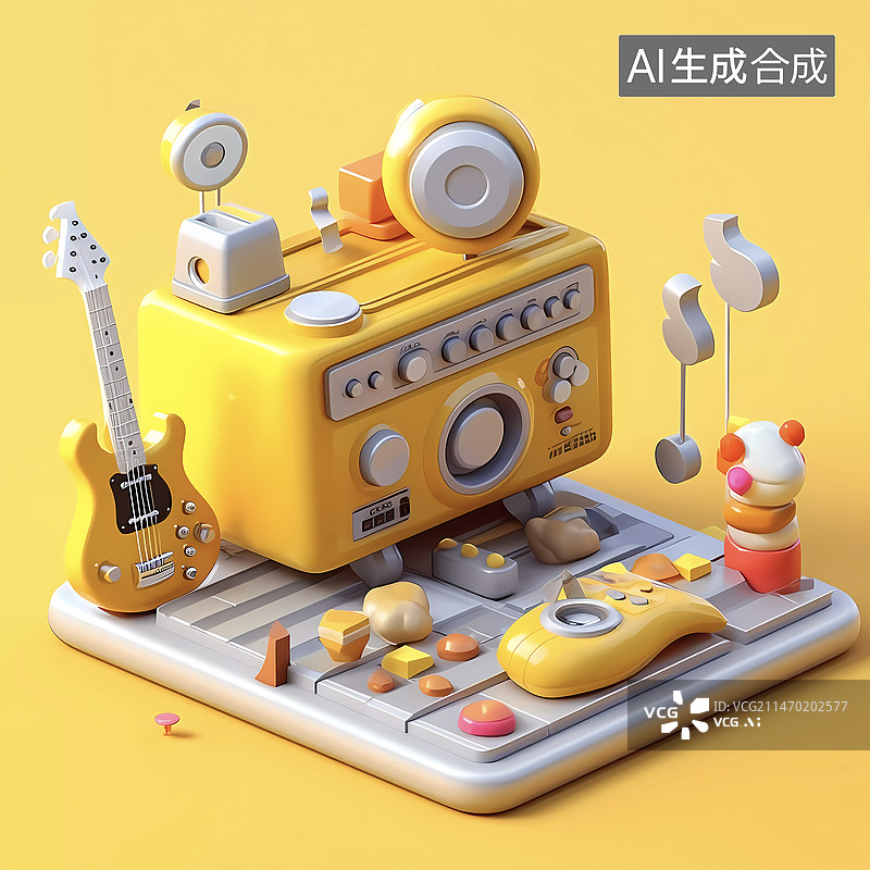 【AI数字艺术】复古艺术收音机音响设备图标图片素材
