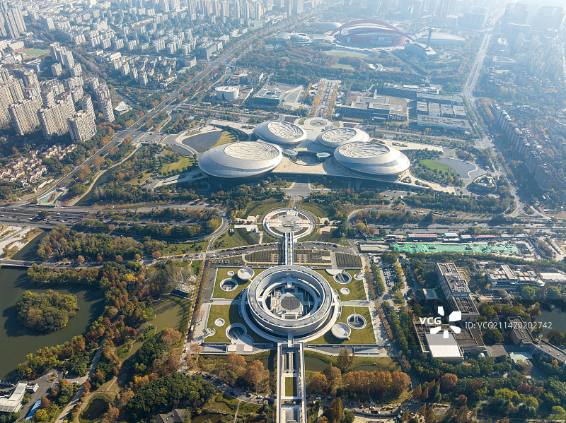 江苏省南京市建邺区河西南京宪法公园和南京大剧院建筑航拍风光图片素材