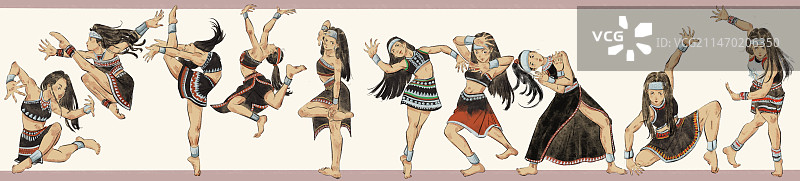 云南少数民族舞蹈插画图片素材