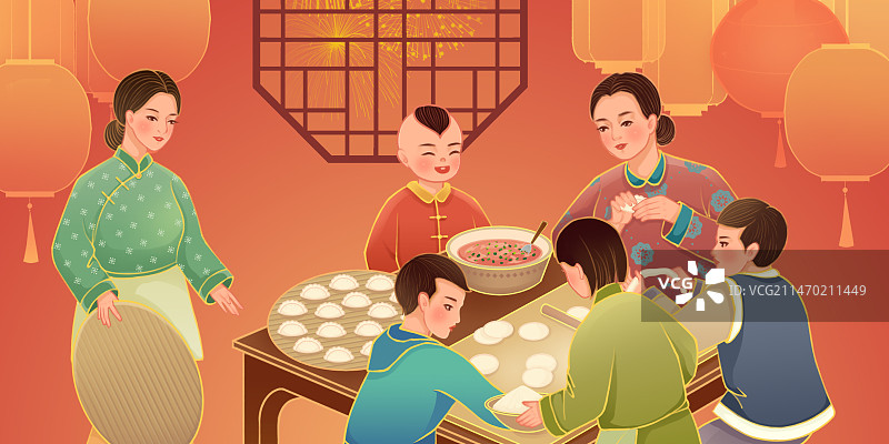 春节包饺子图片素材