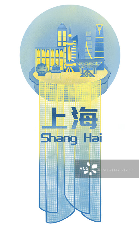 城市系列之上海插画海报邮票模板图片素材