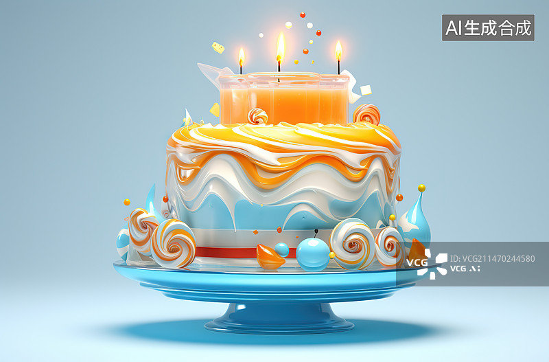 【AI数字艺术】蓝色背景下的蛋糕特写镜头图片素材